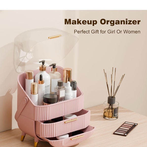 Makeup Organizer for Vanity Cosmetics Skincare Organizers with Lid and Drawers - Picture 3 of 5